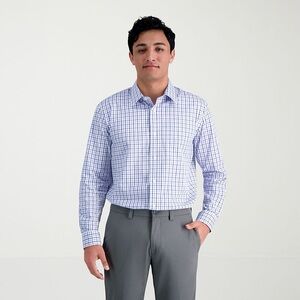 Haggar Men's Blue and White Checkered Dress Shirt